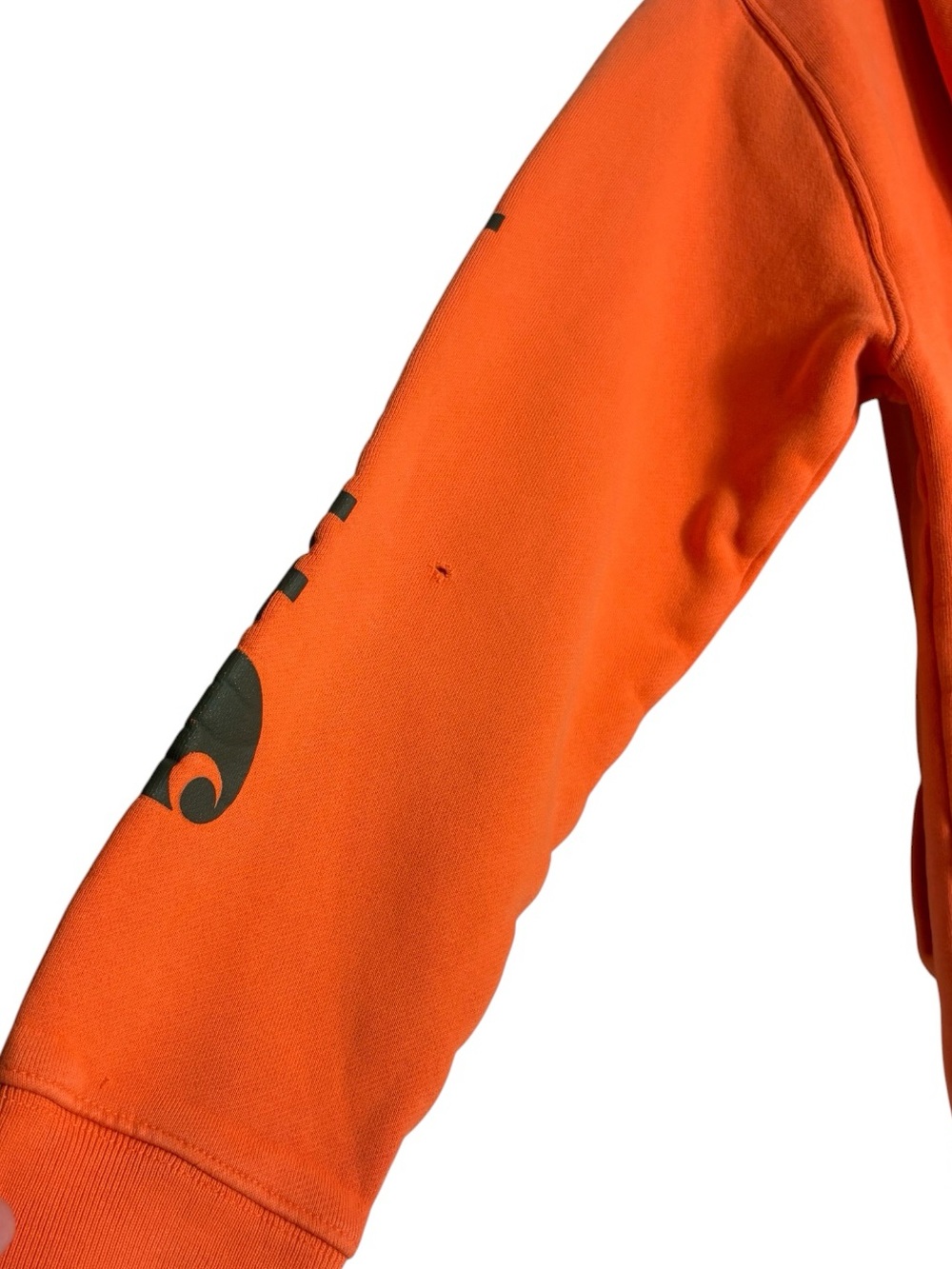 CARHARTT Kid's Orange Hoodie w/ Black Logo Sleeve Size L (14-16) -- Minor holes - Picture 7 of 12